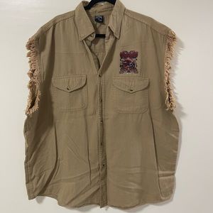 Men’s Denim Beige Sleeveless Shirt Embroidered,New without Tag